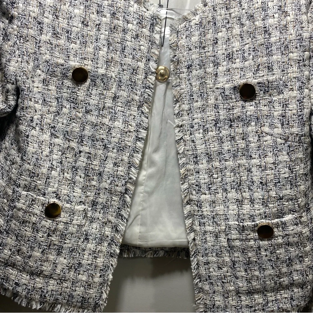 Express Tweed Gold Button Professional Jacket Blazer Small-Petite Office Career - Picture 6 of 10